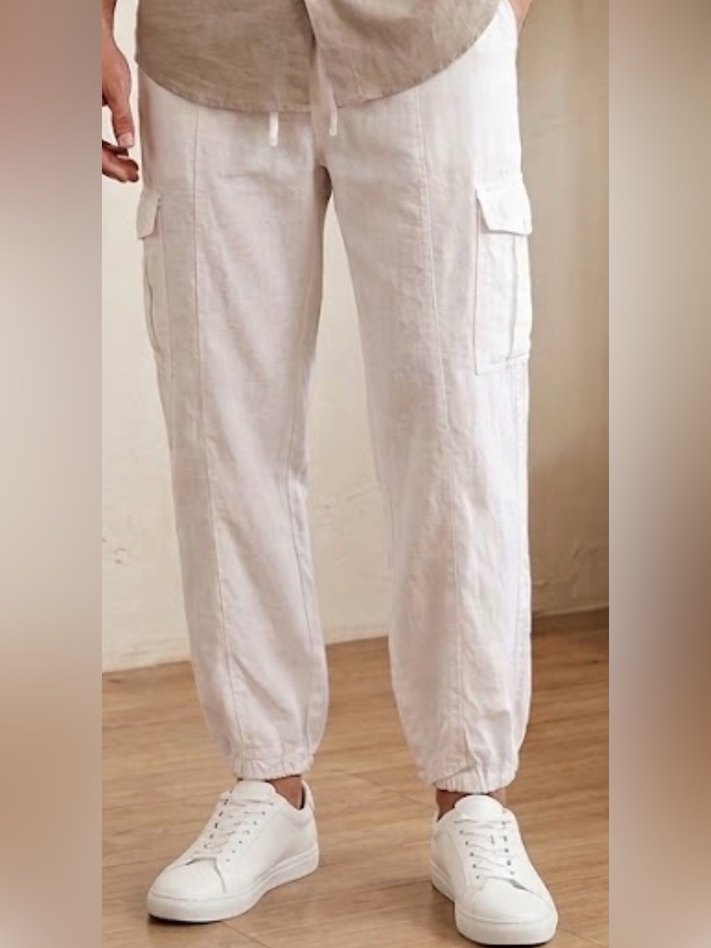 KOON Italy Mens White 100% Linen Drawstring Cinch Ankle Pants IT 52 / US Large